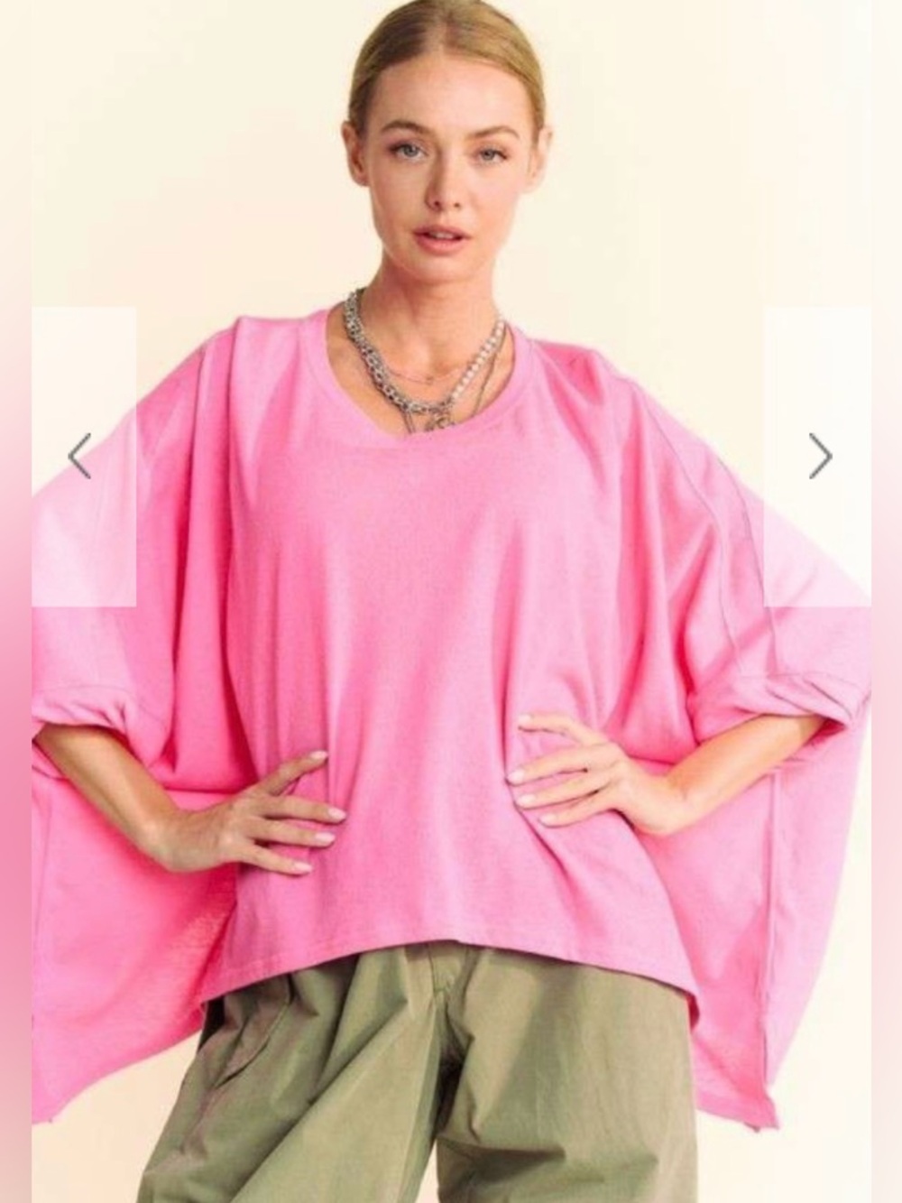 Davi & Dani SOLID DROP SHOULDERS BATWING SLEEVE SIDE SLIT TOP